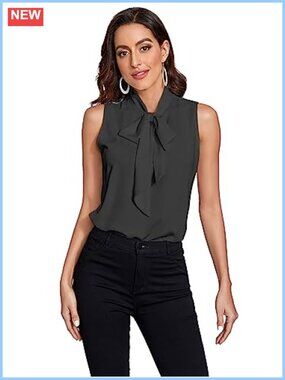 Tie Bow Neck Sleeveless Chiffon Blouse Top